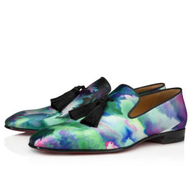 Christian Louboutin Officialito Loafers Crepe Satin Melancholia Print Multicolor