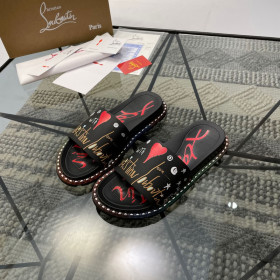 Christian Louboutin Painted Slippers Men Black Slides
