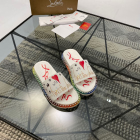 Christian Louboutin Painted Slippers Men White Slides