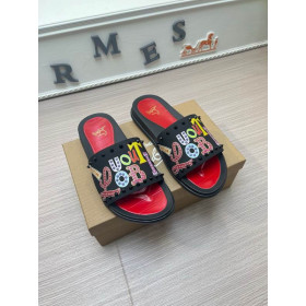 Christian Louboutin Painted Spikes Slippers Men Sandals Black