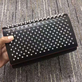 Christian Louboutin Paloma Clutch Calf Leather and Silver Spikes Black