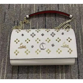 Christian Louboutin Paloma Clutch Calf Leather and Spikes Loubinthesky White