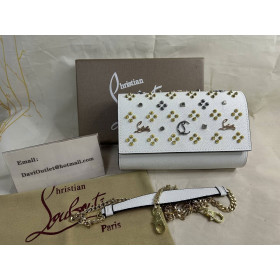 Christian Louboutin Paloma Clutch Calf Leather and Spikes Loubinthesky White