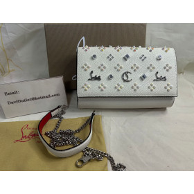 Christian Louboutin Paloma Clutch Grained Calf Leather and Spikes White
