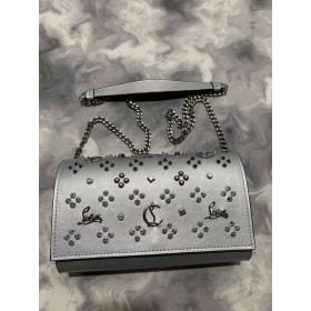 Christian Louboutin Paloma Clutch Metallic Leather and Spikes Silver