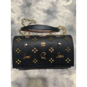 Christian Louboutin Paloma Leather Gold Spikes Embellished Clutch Bag Black
