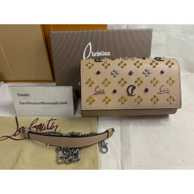 Christian Louboutin Paloma Leather Spikes Embellished Clutch Bag Nude