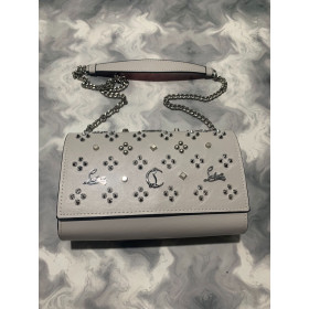 Christian Louboutin Paloma Leather Spikes Embellished Clutch Bag Gray