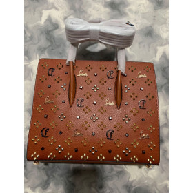 Christian Louboutin Paloma Medium Top Handle Bag Calf and Gold Spikes Loubinthesky Dark Brown