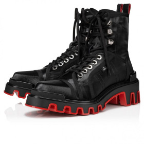 Christian Louboutin Panaroot Dune Boots Coated Canva Calf Leather Black
