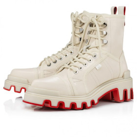 Christian Louboutin Panaroot Dune Boots Coated Canva Calf Leather Natural