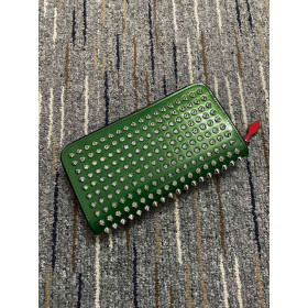Christian Louboutin Panettone Wallet Grained Calf Leather and Spikes Green