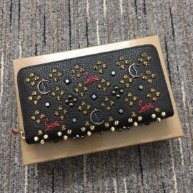Christian Louboutin Panettone Wallet Grained Calf leather and Spikes Loubinthesky Black