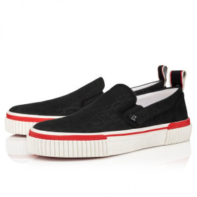 Christian Louboutin Pedro Boat Slip-On Sneakers Jacquard Monogram Cl Black