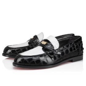 Christian Louboutin Penny Loafers Alligator Embossed Calf Leather White