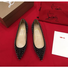 Christian Louboutin Pigalle Spikes Ballet Flats Glitter Leather Black
