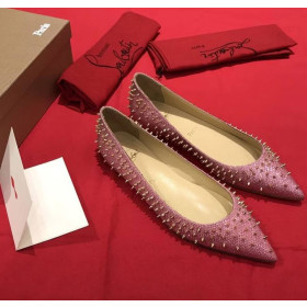 Christian Louboutin Pigalle Spikes Ballet Flats Glitter Leather Pink