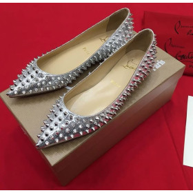 Christian Louboutin Pigalle Spikes Flats Leather Silver
