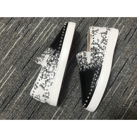 Christian Louboutin Pik Boat Spikes Slip-on Sneakers Patent Leather Black White