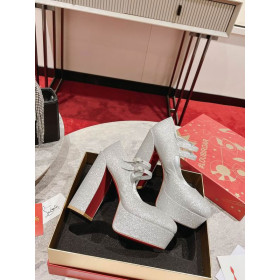 Christian Louboutin Platforms Movida Jane 130 mm Glitter Leather Silver