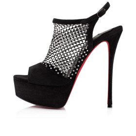 Christian Louboutin Plougesta Alta Strass 150mm Sandals Veau Velours Mesh And Strass Black
