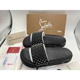 Christian Louboutin Pool Fun Slide Sandals Spiked Crocodile Embossed Rubber Black