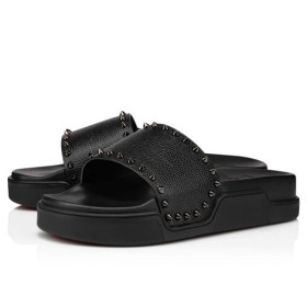Christian Louboutin Pool Stud Flat Black/bk Gun Calf Sandal