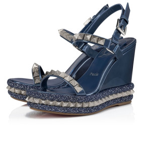 Christian Louboutin Pyraclou 110 mm Espadrilles Patent Calf Leather Blue