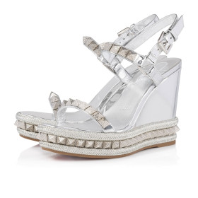 Christian Louboutin Pyraclou 110 Mm Espadrilles Patent Calf Leather Silver