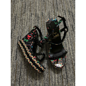 Christian Louboutin Pyraclou 110mm Wedge Sandals Starlight By Night Patent Calfskin Multicolor