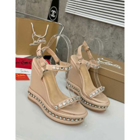 Christian Louboutin Pyraclou 120 mm Espadrilles Leather With Strass Nude