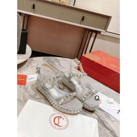 Christian Louboutin Pyraclou 60 mm Espadrilles Glitter Leather Silver