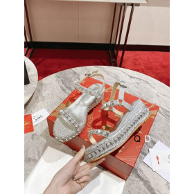 Christian Louboutin Pyraclou 60 mm Espadrilles Glitter Leather Silver