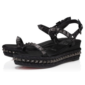 Christian Louboutin Pyraclou 60 mm Espadrilles Iridescent Leather Black