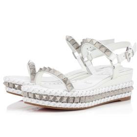 Christian Louboutin Pyraclou 60 mm Espadrilles Iridescent Leather White