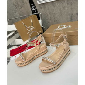 Christian Louboutin Pyraclou 60 mm Espadrilles Leather With Strass Nude