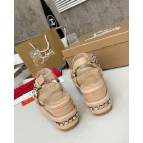 Christian Louboutin Pyraclou 60 mm Espadrilles Leather With Strass Nude