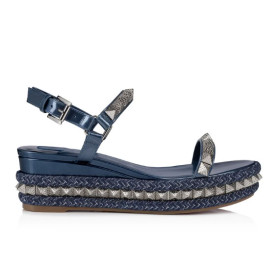 Christian Louboutin Pyraclou 60 mm Espadrilles Patent Calf Leather Blue