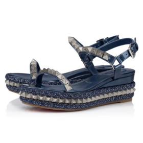 Christian Louboutin Pyraclou 60 mm Espadrilles Patent Calf Leather Blue