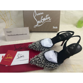 Christian Louboutin Queenissima Sling 80mm Sling Back Pumps Moire Fabric Black