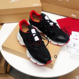 Christian Louboutin Red Runner Flat Sneakers Calf Neoprene Black