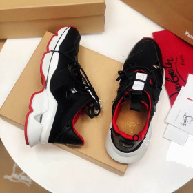 Christian Louboutin Red Runner Flat Sneakers Calf Neoprene Black