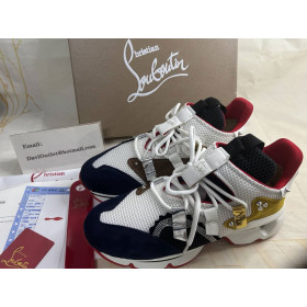 Christian Louboutin Red Runner Flat Sneakers Calf Suede and Mesh Multi