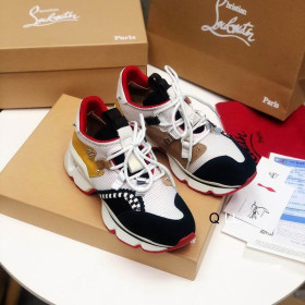 Christian Louboutin Red Runner Flat Sneakers Calf Suede and Mesh Multi