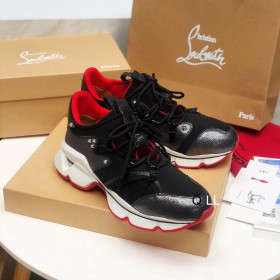Christian Louboutin Red Runner Flat Sneakers Leather And Neoprene Black