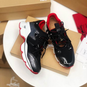 Christian Louboutin Red Runner Flat Sneakers Leather And Neoprene Black