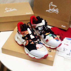 Christian Louboutin Red Runner Flat Sneakers Leather And Neoprene Pattern Multi