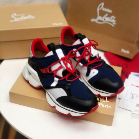 Christian Louboutin Red Runner Flat Sneakers Neoprene Patent Glitter Wet Multi