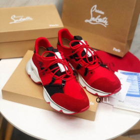 Christian Louboutin Red Runner Flat Sneakers Neoprene Suede Red