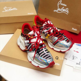 Christian Louboutin Red Runner Flat Sneakers Neoprene Specchio Laser Multicolor